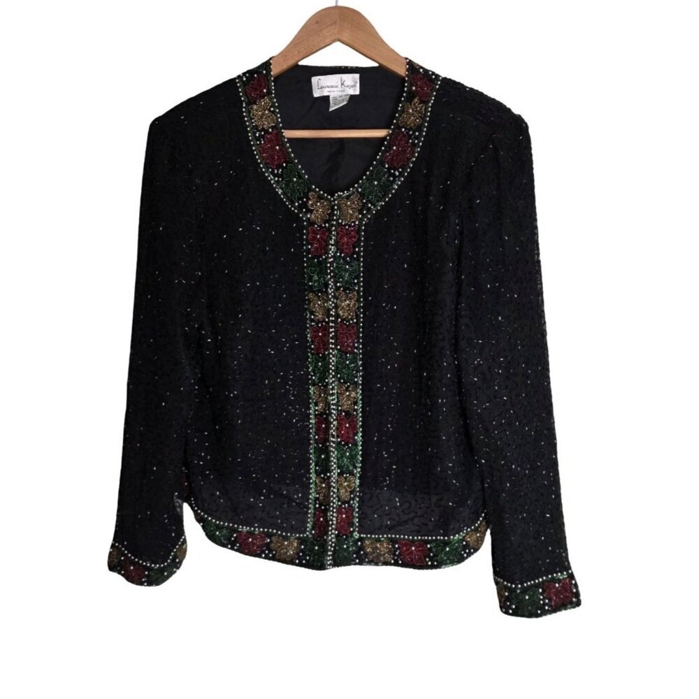 Vintage Women's - Laurence Kazar Beaded Bow Holiday Jacket, Size 1X